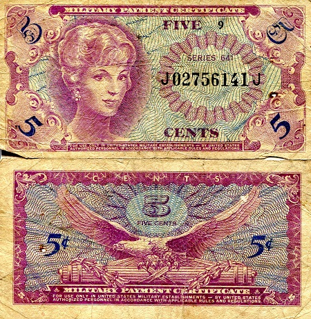 USA - Military 5 Cents Pick Number: m57 VG/G (see large scan) Banknote