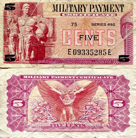 USA - Military 5 Cents Pick Number: m91 VG (See large scan) Banknote