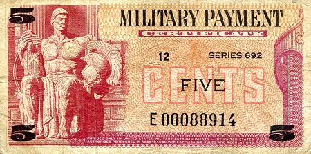 USA - Military 5 Cents Pick Number: m91r F/VF (see large scan) Banknote