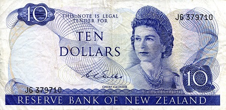New Zealand 10 Dollars Pick Number: 166b F (see large scan) Banknote