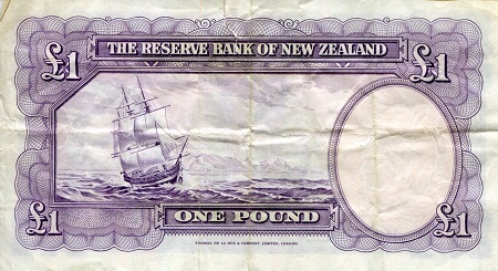 New Zealand 1 Pound VG (see large scan) Top tear into note pick #: 159o