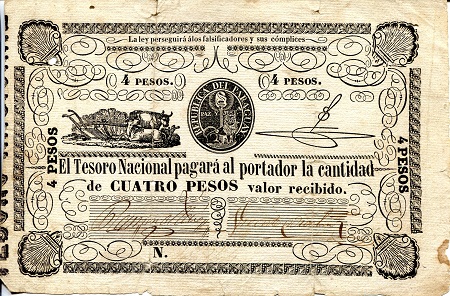 Paraguay 4 Pesos Pick Number: 12 Poor (fragile) Banknote
