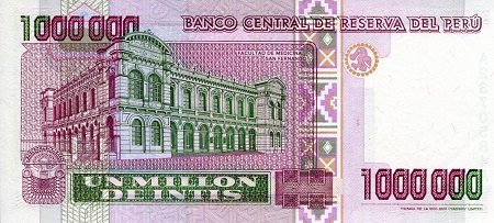 Peru 1,000,000 Intis UNC pick #: 148a