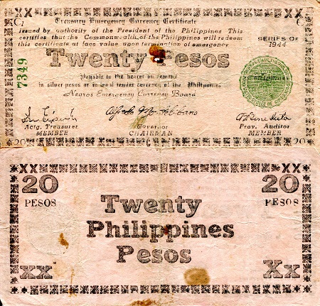 Philippines (Emergency Issue) 20 Pesos Pick Number: S679 VG to G- (bundle has mixed grades) Banknote