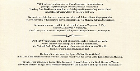 Poland 20 Zlotych UNC pick #: 180