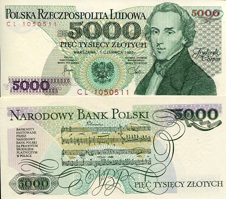 Poland 5000 Zlotych Pick Number: 150a UNC Banknote