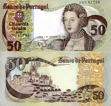 Portugal 50 Escudos Pick Number: 174b UNC Banknote