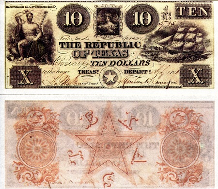USA - Current Issues 10 Dollars Pick Number: Republic of Texas XF Banknote