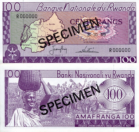 Rwanda 100 Francs Pick Number: 8s1 aUNC Banknote