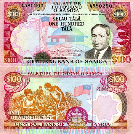 Samoa 100 Dollars Pick Number: 30a UNC Banknote