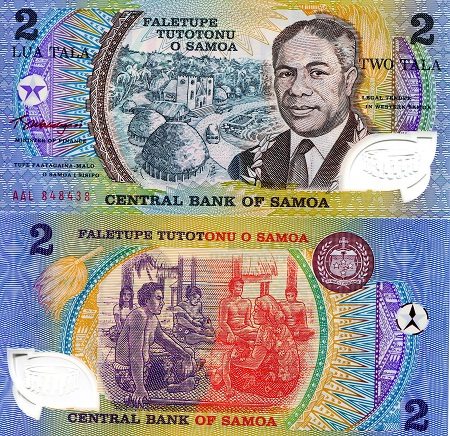 Samoa 2 Tala Pick Number: 31d UNC Banknote