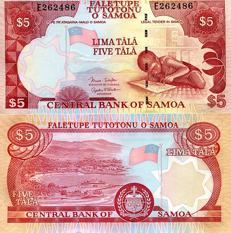 Samoa 5 Tala Pick Number: 33b UNC Banknote
