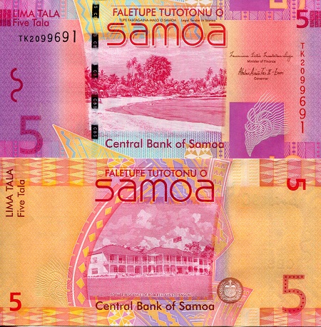 Samoa 5 Tala Pick Number: 38b UNC Banknote