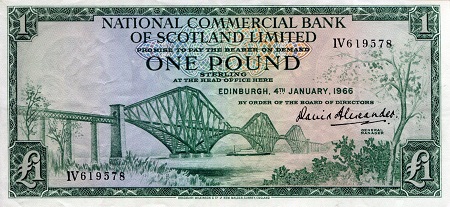 Scotland 1 Pound Pick Number: 369a XF/VF - center fold (See large scan) Banknote