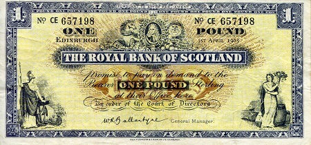 Scotland 1 Pound Pick Number: 325a VG (see large scan) Banknote