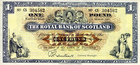 Scotland 1 Pound Pick Number: 325b XF/VF (see large scan) Banknote