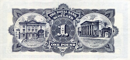Scotland 1 Pound XF/VF (see large scan) pick #: 325b