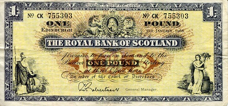 Scotland 1 Pound Pick Number: 325b F (see large scan) Banknote