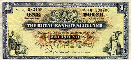Scotland 1 Pound Pick Number: 325b F (see large scan) Banknote