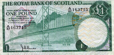 Scotland 1 Pound Pick Number: 329 F (see large scan) Banknote