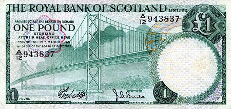 Scotland 1 Pound Pick Number: 329 VF/F (see large scan) Banknote