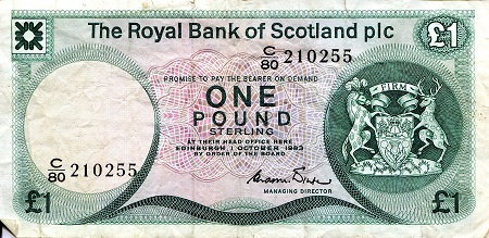 Scotland 1 Pound Pick Number: 341b F (see large scan) Banknote