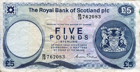 Scotland 5 Pounds Pick Number: 342a (?) F/VG (see large scan) Banknote