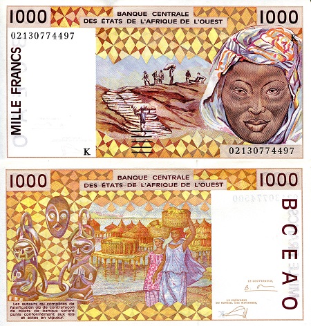 Senegal 1,000 Francs Pick Number: 711-Kl aUNC Banknote