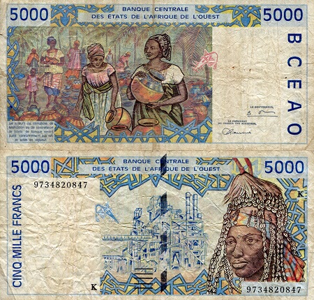 Senegal 5,000 Francs Pick Number: 713Kf VG (See large scan) Banknote