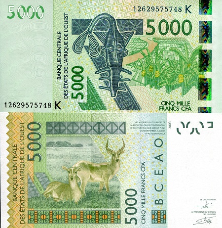 Senegal 5,000 Francs Pick Number: 717Kl UNC Banknote