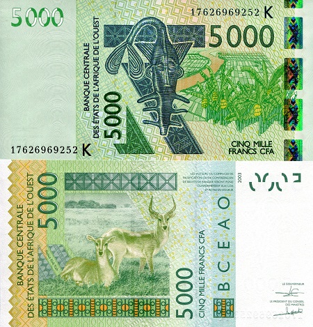 Senegal 5,000 Francs Pick Number: 717Kq UNC Banknote