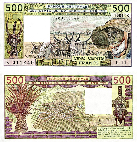 Senegal 500 Francs Pick Number: 706-Kg UNC Banknote