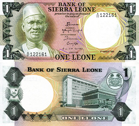Sierra Leone 1 Leone Pick Number: 5e aUNC (Minor BRH corner crease) Banknote