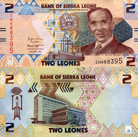 Sierra Leone 2 Leones Pick Number: New UNC Banknote