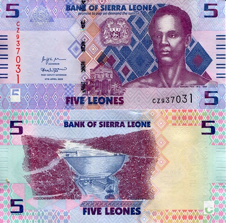 Sierra Leone 5 Leones Pick Number: New UNC Banknote
