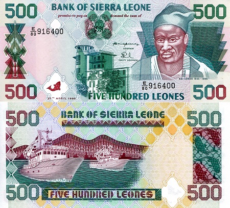 Sierra Leone 500 Leone Pick Number: 23a UNC Banknote
