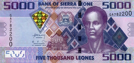 Sierra Leone 5,000 Leones Pick Number: 32b aUNC Banknote