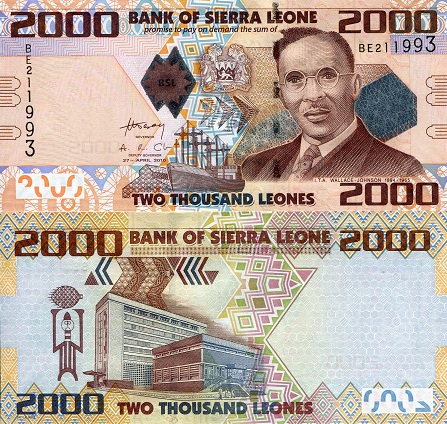 Sierra Leone 2,000 Leones Pick Number: 31 UNC Banknote