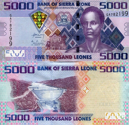 Sierra Leone 5,000 Leones Pick Number: 32b UNC Banknote