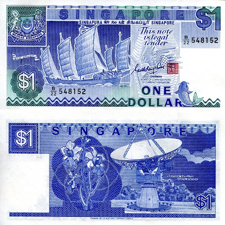 Singapore 1 Dollar Pick Number: 18a UNC Banknote