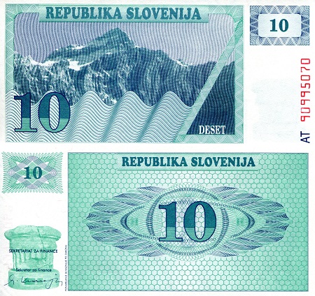 Slovenia 10 Tolarjev Pick Number: 4 UNC Banknote