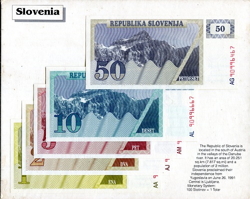 Slovenia 1 - 50 Tolar Pick Number: NP UNC (Board may have some wear - see large scan) Banknote