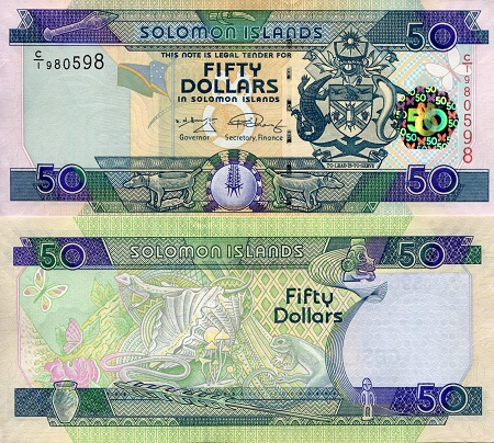 Solomon Islands 50 Dollars Pick Number: 29c aUNC (minor corner issue) Banknote