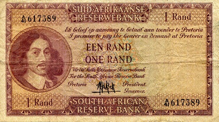 South Africa 1 Rand Pick Number: 103a F (See large scan) Banknote