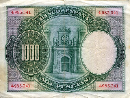 Spain 1,000 Pesetas F (see large scan) pick #: 70a