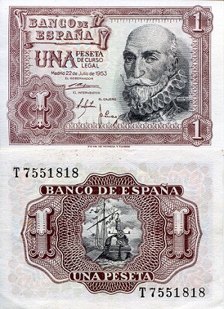 Spain 1 Peseta Pick Number: 144 UNC Banknote
