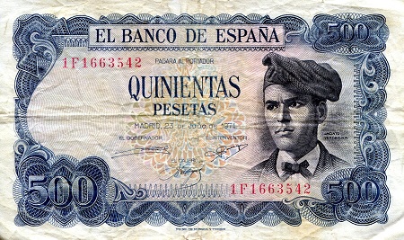 Spain 500 Pesetas Pick Number: 153 F/VG Banknote