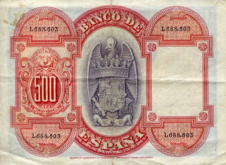 Spain 500 Pesetas VF (see large scan) pick #: 73a