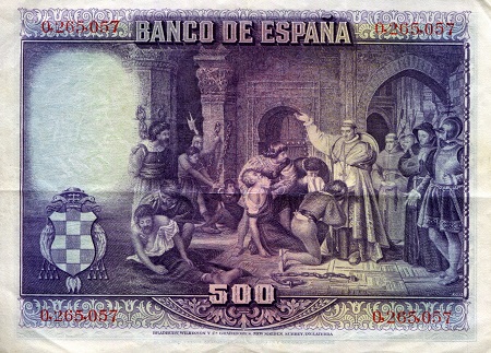 Spain 500 Pesetas XF/VF+ (see large scan) pick #: 77a