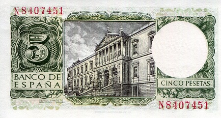 Spain 5 Pesetas aUNC (not centered) pick #: 146a